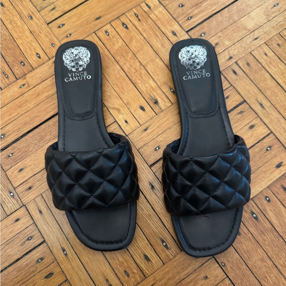 Vince Camuto Black Quilted Slide Sandals